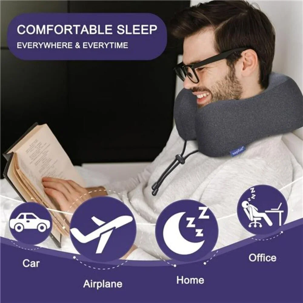 Napfun Travel Neck Pillow Memory Foam Airplane Headrest Portable Sleep Aid